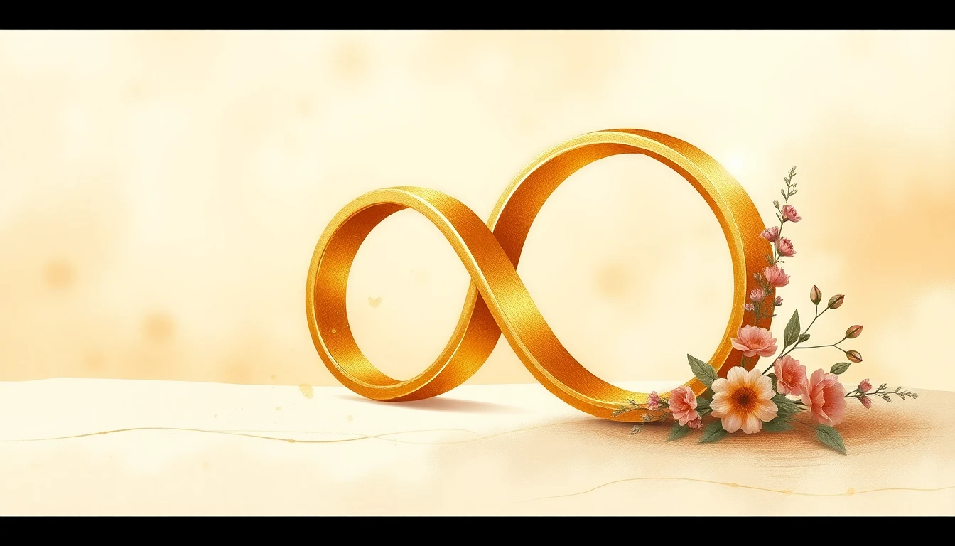 A reclining golden eight as the infinity symbol, calmly suspended above a soft ivory ground