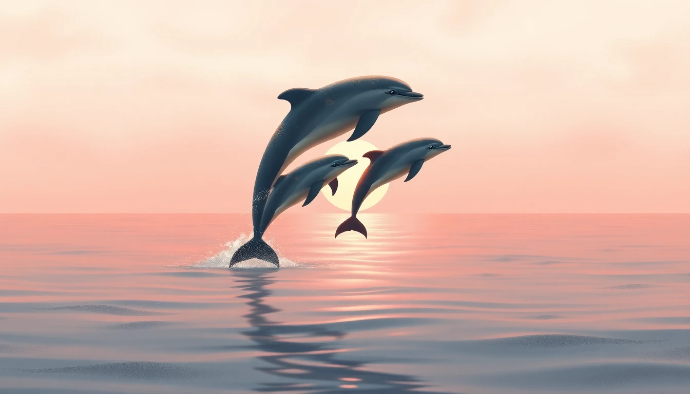 A dolphin breaching at the surface in golden light