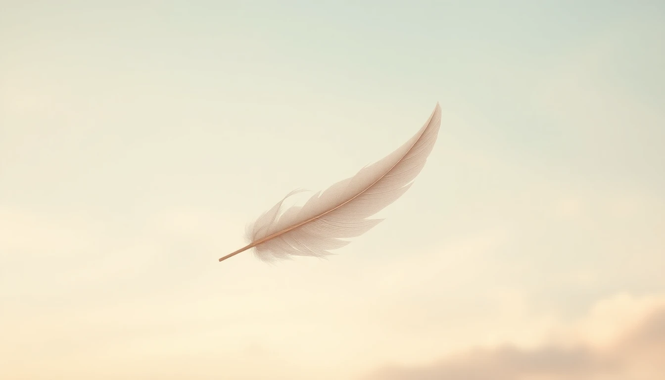 Drifting feathers against a sage sky, wind patterns in gold