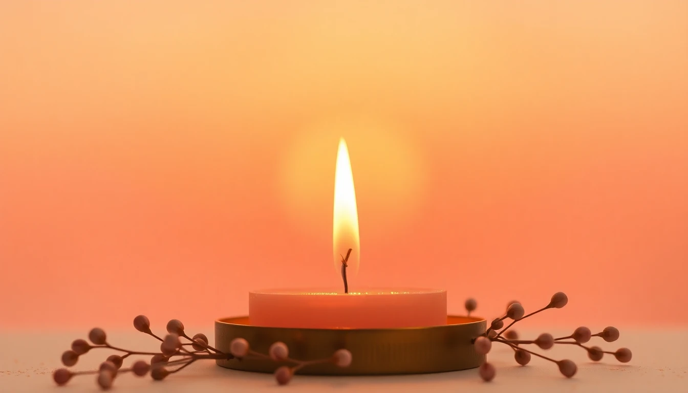 Delicate golden flame against warm terracotta and rose sunset